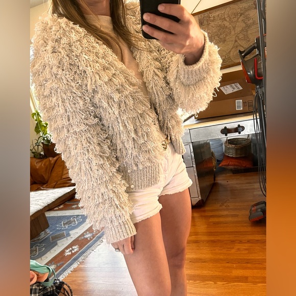 Unique Vintage Sweaters - Hand crochet vintage side effect sweater loop knit fringe RARE FIND OSFM medium